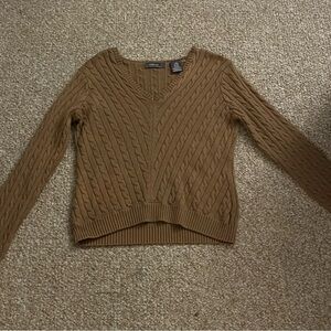 Ann Taylor V-Neck Cable Knit Sweater - Brown
